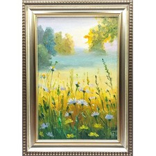 Sunny Meadow Original Oil Painting Wildflowers Summer Framed Miniature Art 4x6 picture