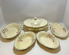 Vtg 1940s Homer Laughlin Virginia Rose Fluffy Rose Serving Set Tureen Bowls Tray picture