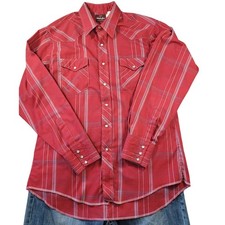 Vintage 80s Wrangler Western Shirt Sz Large Red Brushpopper Striped Pearl Snap picture