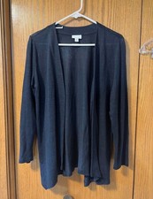 J.Jill Love Linen Open Front Cardigan Size S Petite Black 100% Linen picture