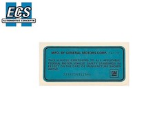NOS r 1969 1970 1971 Oldsmobile GM VIN Safety Certification Label Turnkey picture