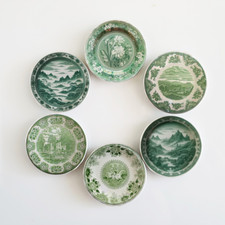 Miniature Green Willow Vintage Plates Ceramic Dollhouse Kitchen Accessories picture