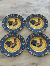 Unique Fitz and Floyd Coq Du Village Rooster Portrait  Salad Plates Set Of 4 VTG picture