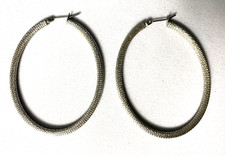 Beautiful Large Statement Oval Sliver Tone Etched Pierced Hoop Earrings picture
