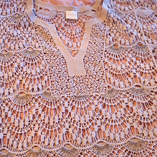 Chico’s Women’s Beige Solid Lace Beaded V-Neck Pullover Top Size One Size picture