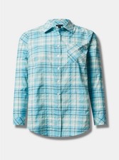 Torrid 3 Lizzie Cotton Button Down Top Blue & White Plaid New picture