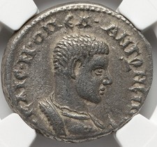 Diadumenian 218 AD NGC, Silver Tetradrachm Roman Empire Coin, VERY SHORT REIGN picture