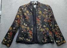 Chico's Open-Front Jacket Womens M Multi Embroidered Tapestry Floral Ruffle Trim picture