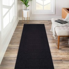 Custom Size SOLID BLACK Stair Hallway Runner Rug Non Slip Rubber Back picture