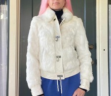 vintage cream rabbit fur y2k juicy couture jacket metal hardware xsmall picture