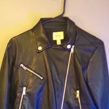 Nine West Black Leather Moto Jacket Women's Small S Soft Full Zip 90s Y2K Chic picture