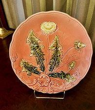 Antique GS Zell Baden Germany Majolica Dandelion Plate #722 Art Nouveau 9.25” picture