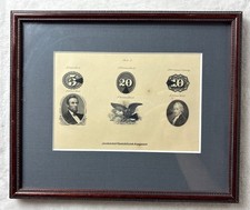 Antique 1867 Laban Heath Counterfeit Detector Plate 3 Greenback Engraving Framed picture