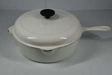 Vintage Cousances Le Creuset #27 White Enamel Cast Iron Skillet & Lid France Pan picture