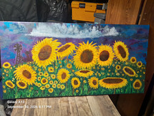 Original Sunflower Oil Painting On 24x48in Canvas. picture