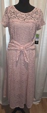 Perceptions New York Sz M Pink Lace Dress Belted Rose Print NWT Mother Bride picture