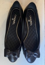 CHANEL Women’s Black Quilted Bow Logo Ballet Flats Round Toe EU 39.5 picture