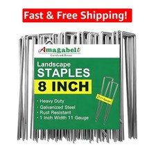 AMAGABELI 200-Pack Heavy-Duty 8-Inch Galvanized Landscape Staples for Gardens picture
