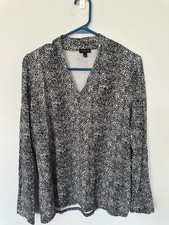 Talbots Black White Animal Print Dressy Knit Top Pullover L picture