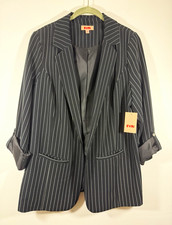 EVRI Women’s Plus 0X Black/White Pinstripe Lined Open Front Blazer Jacket picture