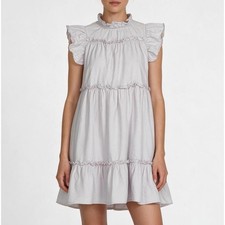 EN SAISON Lavender RUFFLE TRIM Button FLUTTER SLEEVE Tiered A-Line Dress Sz S picture