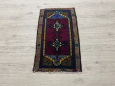 Vintage Hand Knotted Turkish Small Wool Rug Anatolian Accent Rug 1.6x2.6 Ft picture