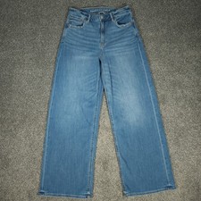 Y2K 90s Skater American Eagle Super High-Rise Baggy Wide Leg Blue Jeans Women 4 picture