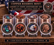 100 Pack - One Oz. .999 Fine Copper Rounds- UV Colorized - COPPER RESERVE MINT picture