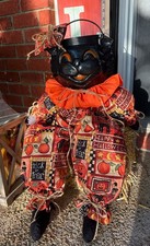 Handmade Halloween Shelf Sitter Candy Treat  Black Cat Bucket Buddy  New picture