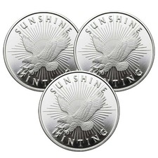 Lot of 3 - 1 Troy oz Sunshine Minting .999 Fine Silver Round Mint Mark SI picture