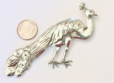 Vintage 40’s ~ STERLING SILVER 950 ~ HUGE 4” Peacock Pin ~ HEAVY 24 Grams picture