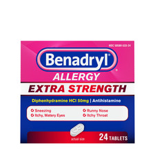 Benadryl Extra Strength Relief Allergy Tablets, 50 mg Diphenhydramine HCl, 24 Co picture