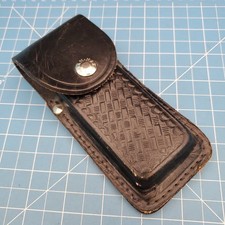 VTG Maxam Folding Knife Sheath Black Leather Basketweave Belt Holster USA Made picture