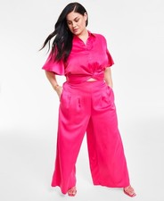 Nina Parker Plus Size Hi Rise Casual Wide Leg Pants 3X Pink Yarrow Pullover picture