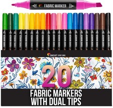 20X Zenacolor Fabric Markers, Dual Tip Fine+Chisel Point, Vivid Permanent Colors picture