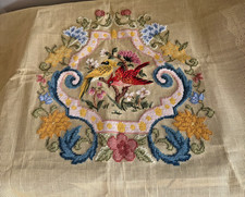 VTG  Needlepoint Canvas Tapestry Birds Floral Handwork Tapestries 30x30 picture