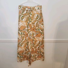 Anthropologie Faithful The Brand Pants Sz 6 Juniper Paisley Wide Leg Flare Linen picture