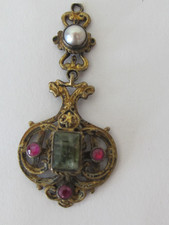 Antique Austro Hungarian Pendant Pearl & Red & Green Jewel 2