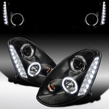 Fit 2005-2006 Infiniti G35 Sedan Black LED Halo Projector Headlights Left+Right picture