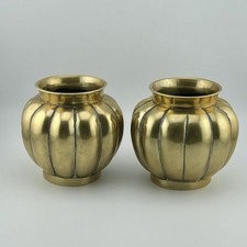 Pair Antique Chinese Bronze Melon Form 12 Lobed Jardinieres Qianlong Mark 4″ picture