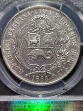 PERU - 1868 Y.B Un Sol - PCGS Certified XF45 - 90% Silver Crown picture