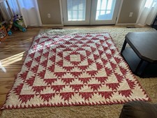 Vintage Red & White Delectable Mountains Quilt 87x84 picture