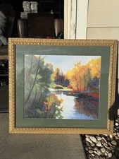 Signed 1994 Original Autumn Landscape Painting – Ornate Gold Frame picture