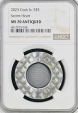 2023 Secret Heart .999 Silver Antiqued Cook Islands $5 1oz NGC MS70 Mintage 2023 picture