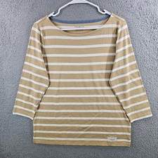 Talbots Authentic Tan White Striped Cotton Boat Neck 3/4 Sleeve Top Size M picture