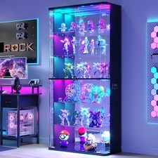 71in 6-Tier Rounded Glass Display Cabinet RGB Light Lockable Trophy Living Room picture