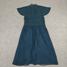 Feather Bone Dress Womens 4 Blue Lace High Neck Pleated Midi Boho Anthropologie picture