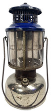 Antique AGM American Gas Machine Pressure Lantern Blue Vent Mica Globe Untested picture