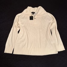 Charter Club Sweater Women's Medium Ivory 100% Cashmere Knit Half Zip Pullover picture