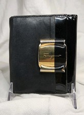 Vintage Salvatore Ferragamo Black Nappa Leather + Patent Trifold Wallet  picture